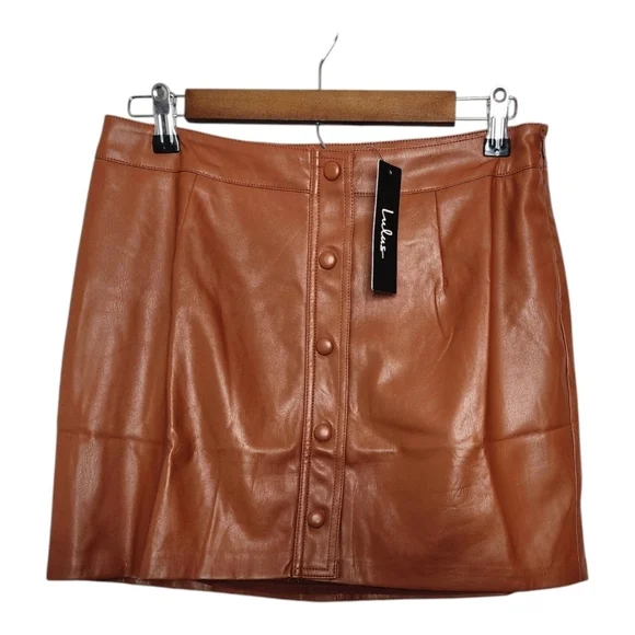 Lulus Brown Vegan Leather Mini Skirt in Size Medium. New with Tags - Picture 2 of 5